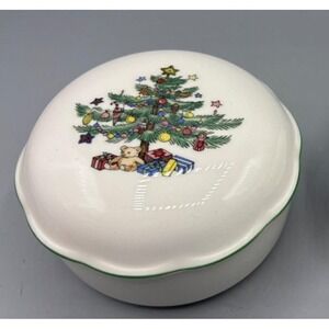Vtg Nikko Happy Holidays Christmas Tree‎ Lidded Bowl Trinket Dish Porcelain